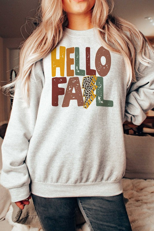 LEOPARD LIGHTNING HELLO FALL GRAPHIC SWEATSHIRT