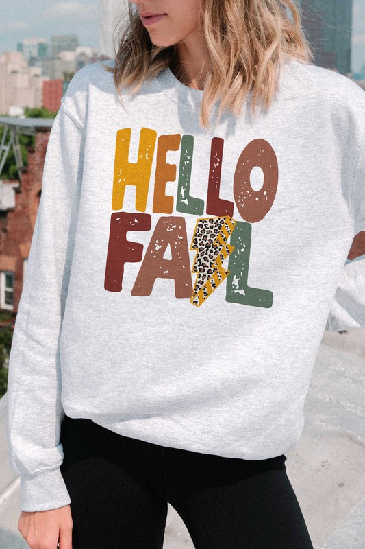 LEOPARD LIGHTNING HELLO FALL GRAPHIC SWEATSHIRT