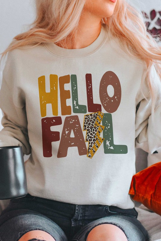 LEOPARD LIGHTNING HELLO FALL GRAPHIC SWEATSHIRT