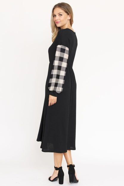 Knit Bishop Sleeve Tea Length Dress