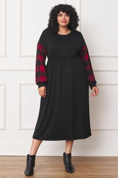 Knit Bishop Sleeve Tea Length Dress