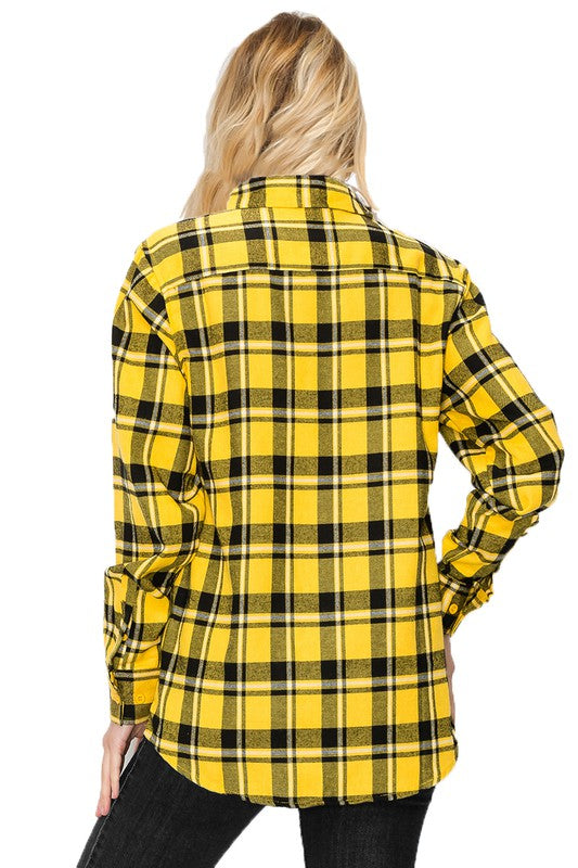 Boyfriend Fit Checker Plaid Flannel Long Sleeve