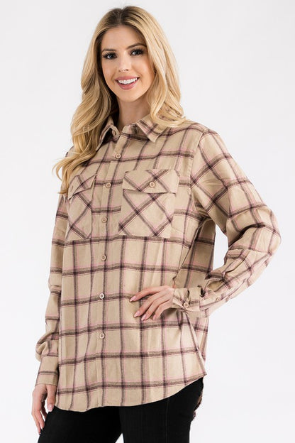 Boyfriend Fit Checker Plaid Flannel Long Sleeve