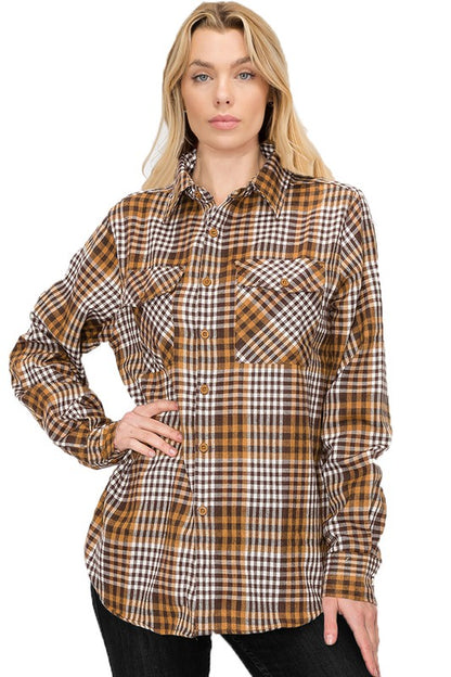 Boyfriend Fit Checker Plaid Flannel Long Sleeve