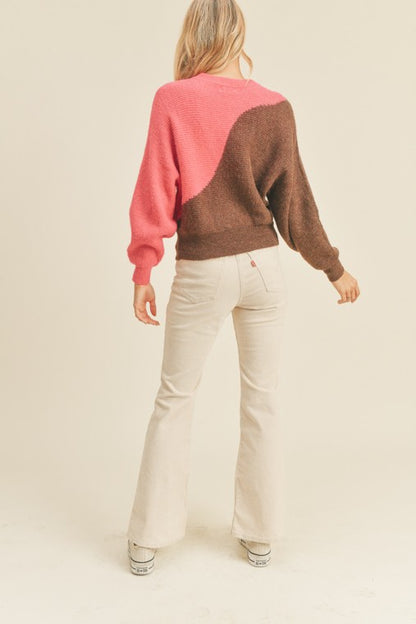 Wavy Color Block Crewneck Sweater