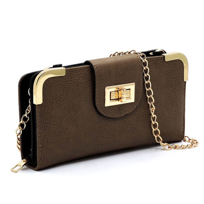 Fashion Turn Lock Crossbody Wallet