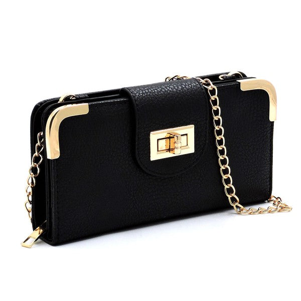 Fashion Turn Lock Crossbody Wallet