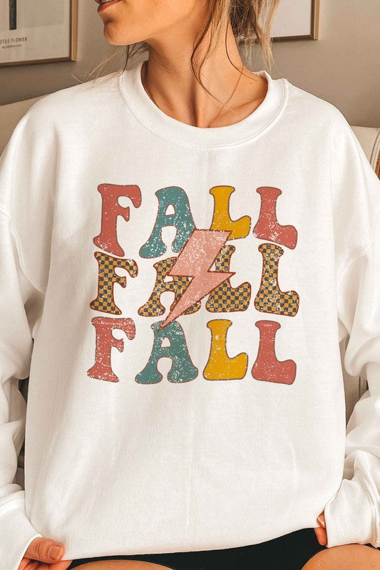 PLAID FALL LIGHTNING GRAPHIC SWEATSHIRT