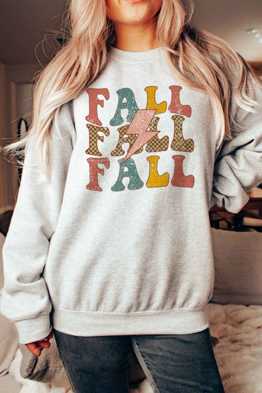 PLAID FALL LIGHTNING GRAPHIC SWEATSHIRT