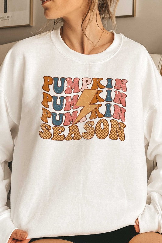 PLAID PUMPKIN SEASON LIGHTNING GRAPHIC SWEATSHIRT