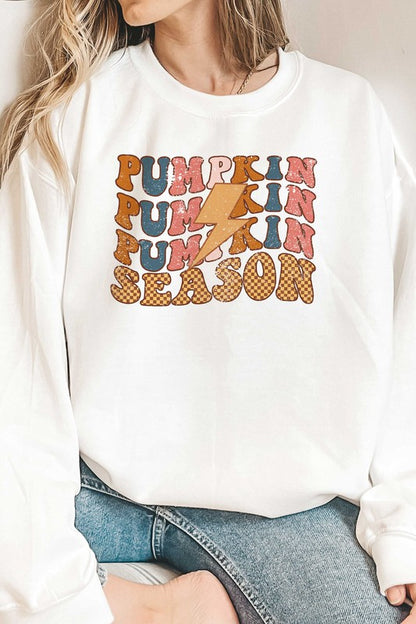 PLAID PUMPKIN SEASON LIGHTNING GRAPHIC SWEATSHIRT