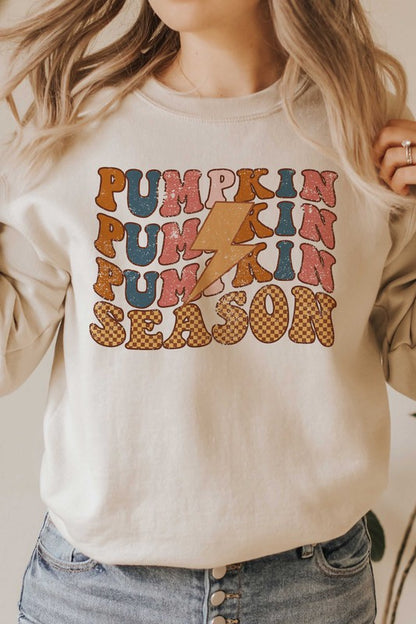 PLAID PUMPKIN SEASON LIGHTNING GRAPHIC SWEATSHIRT