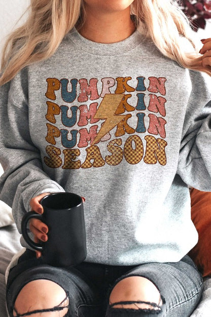 PLAID PUMPKIN SEASON LIGHTNING GRAPHIC SWEATSHIRT