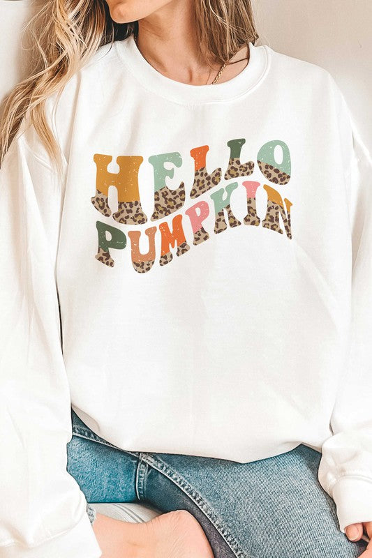 LEOPARD HELLO PUMPKIN GRAPHIC SWEATSHIRT