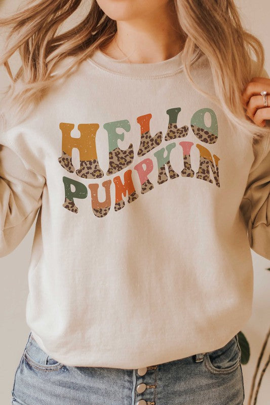 LEOPARD HELLO PUMPKIN GRAPHIC SWEATSHIRT