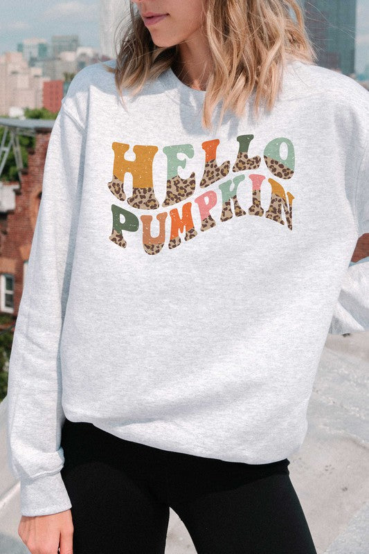 LEOPARD HELLO PUMPKIN GRAPHIC SWEATSHIRT