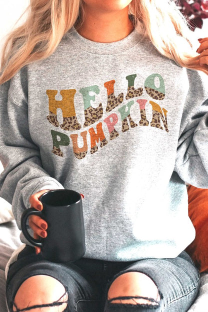 LEOPARD HELLO PUMPKIN GRAPHIC SWEATSHIRT