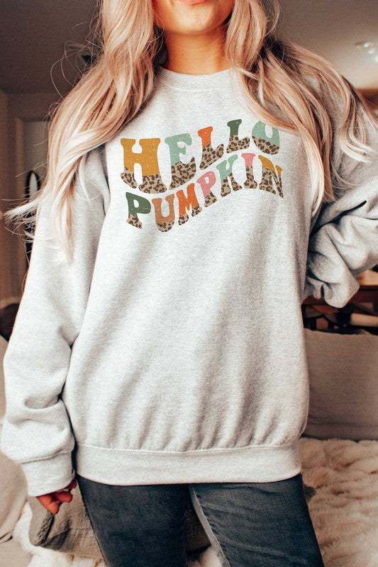 LEOPARD HELLO PUMPKIN GRAPHIC SWEATSHIRT