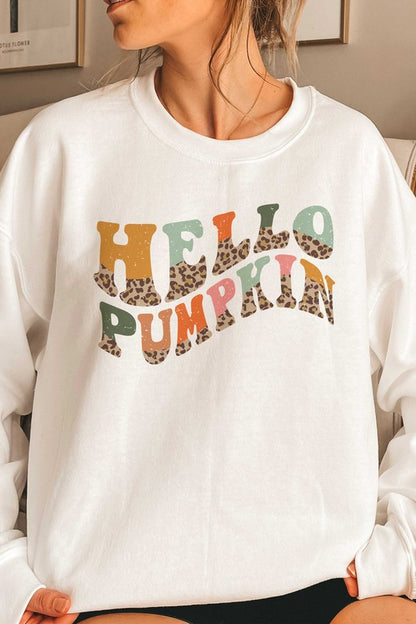 LEOPARD HELLO PUMPKIN GRAPHIC SWEATSHIRT