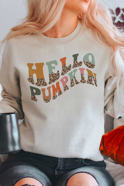 LEOPARD HELLO PUMPKIN GRAPHIC SWEATSHIRT