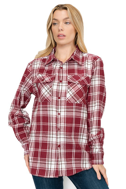 Boyfriend Fit Checker Plaid Flannel Long Sleeve