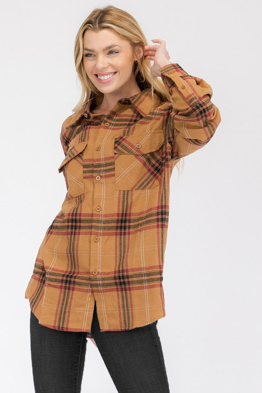 Boyfriend Fit Checker Plaid Flannel Long Sleeve