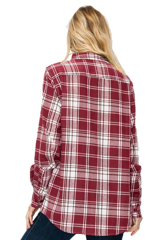 Boyfriend Fit Checker Plaid Flannel Long Sleeve