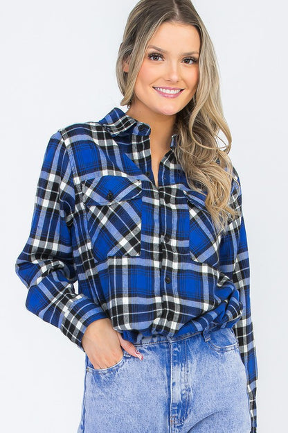 Boyfriend Fit Checker Plaid Flannel Long Sleeve