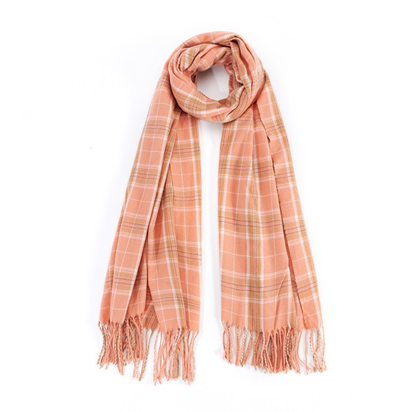 STRIPED PLAID FRINGED SCARF