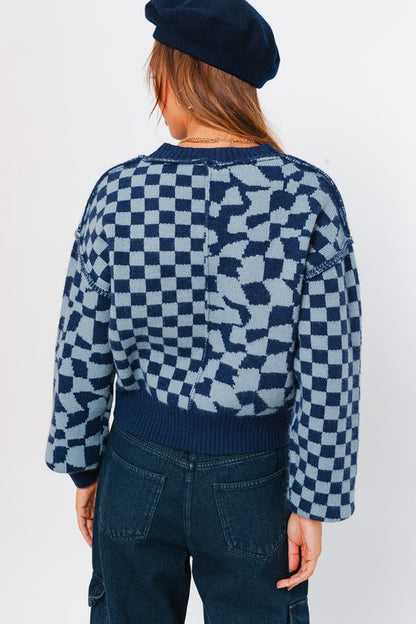 Long Sleeve Checkerboard Sweater