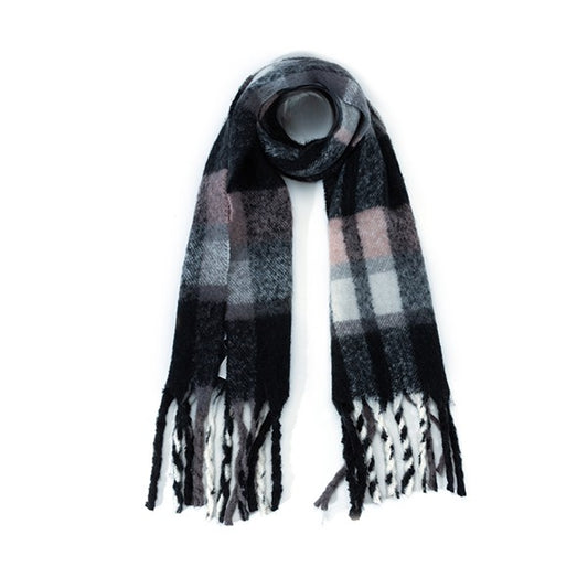 MULTI TONED PLAID FUZZY SCARF