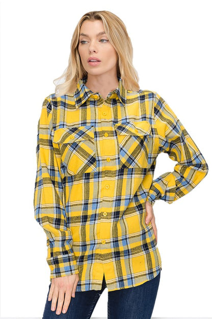 Boyfriend Fit Checker Plaid Flannel Long Sleeve