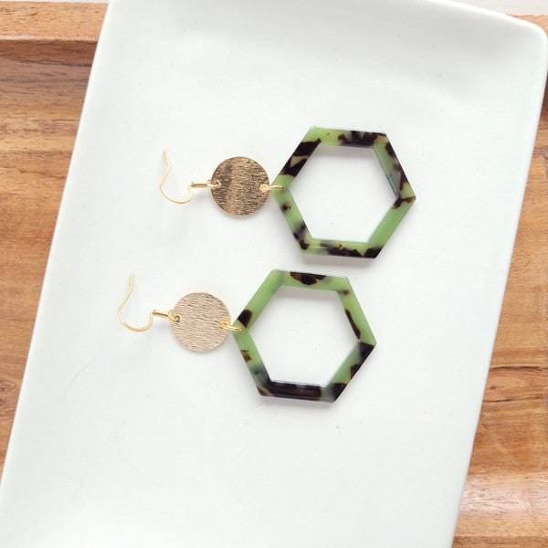 Lennox Earrings - Olive Tortoise