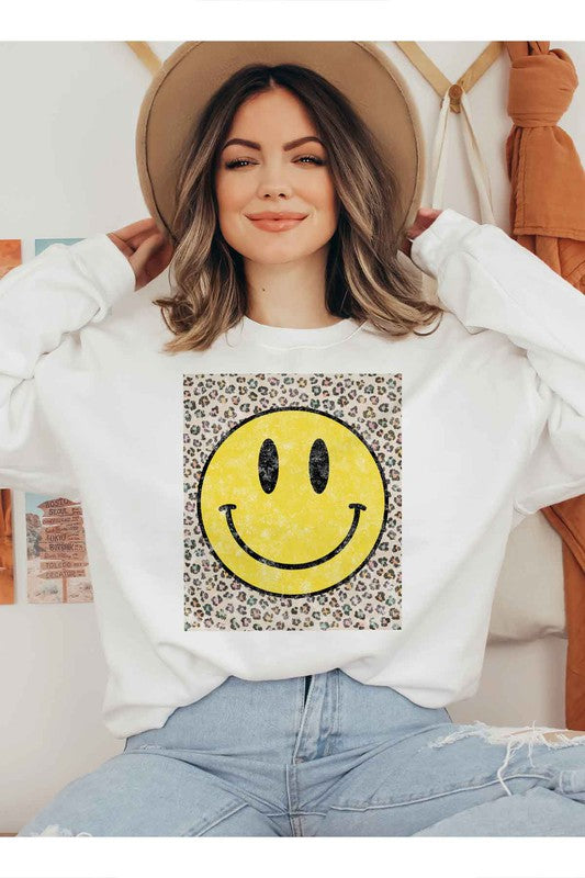 HAPPY LEOPARD GRAPHIC SWEATSHIRT