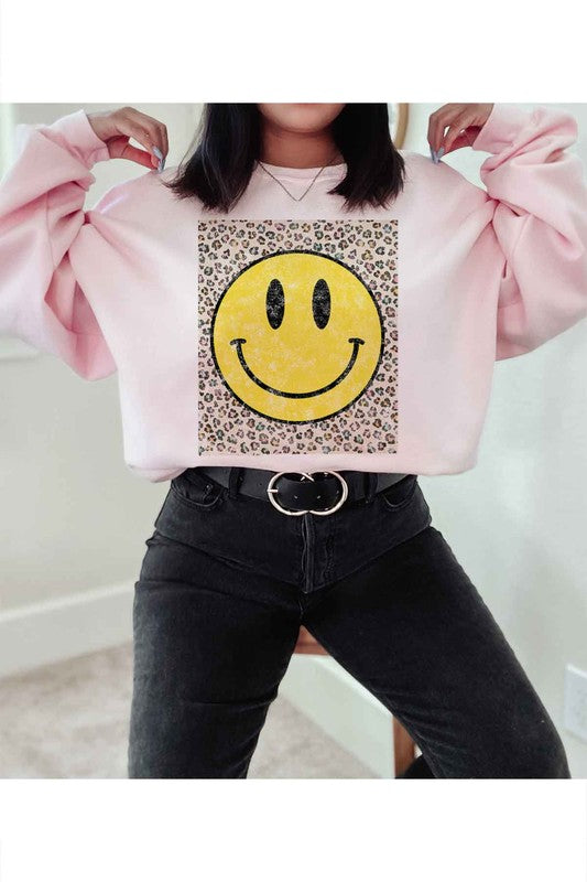 HAPPY LEOPARD GRAPHIC SWEATSHIRT PLUS SIZE