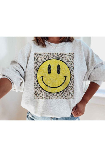 HAPPY LEOPARD GRAPHIC SWEATSHIRT PLUS SIZE