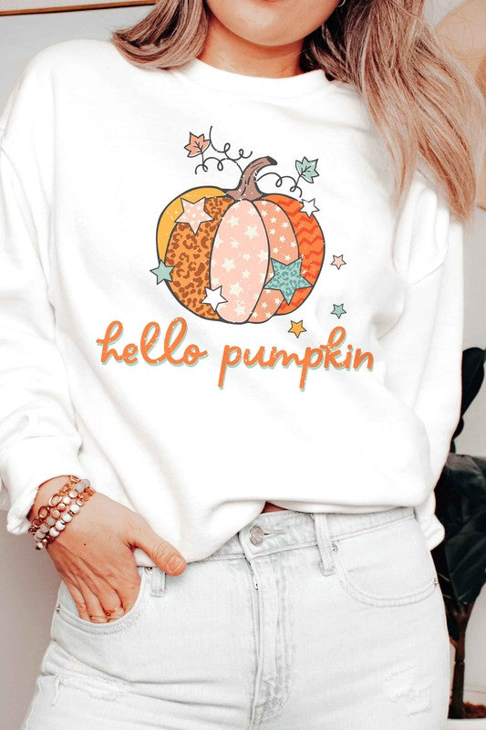 HELLO PUMPKIN STARS GRAPHIC SWEATSHIRT