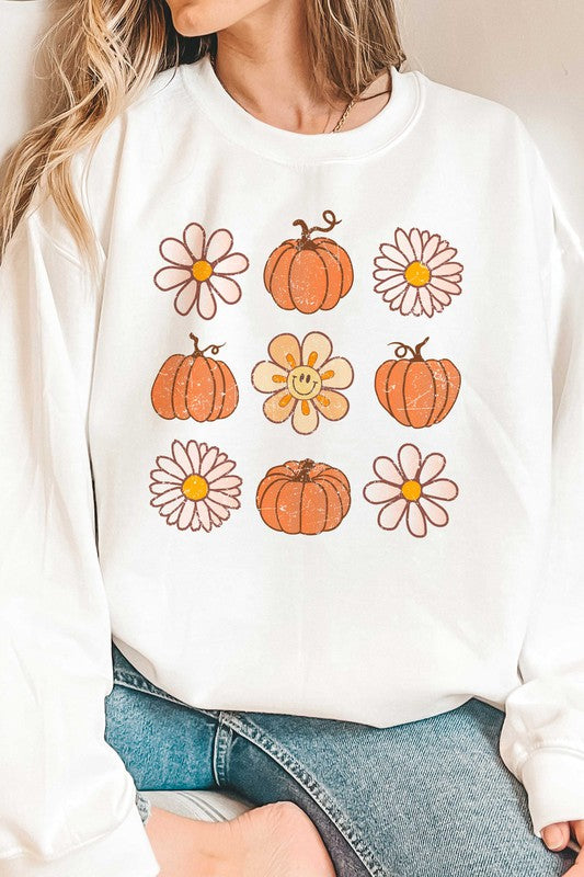 FLOWERS AND PUMPKINS GRAPHIC SWEATSHIRT