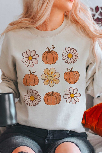 FLOWERS AND PUMPKINS GRAPHIC SWEATSHIRT