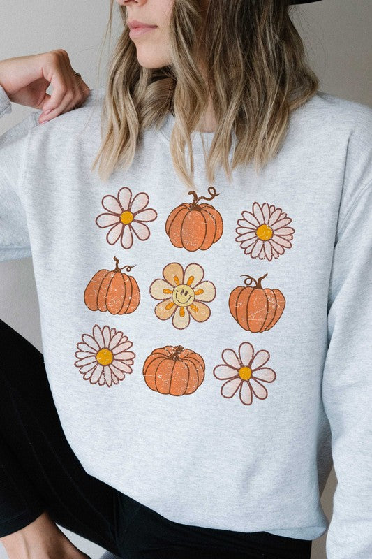 FLOWERS AND PUMPKINS GRAPHIC SWEATSHIRT