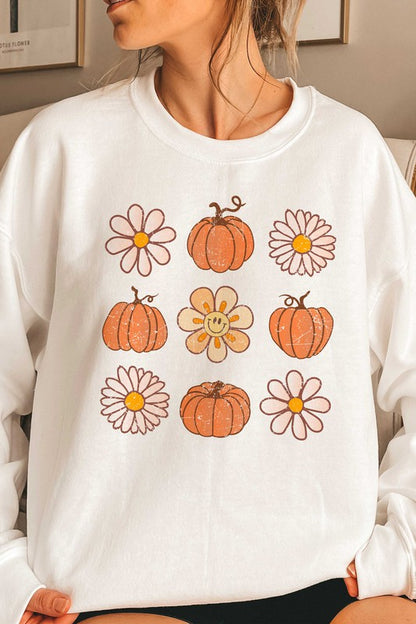 FLOWERS AND PUMPKINS GRAPHIC SWEATSHIRT