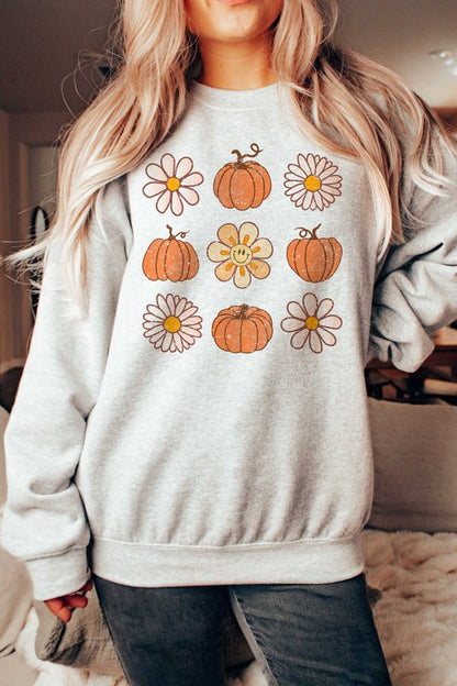 FLOWERS AND PUMPKINS GRAPHIC SWEATSHIRT