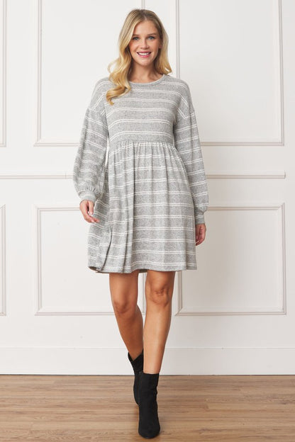 Plus Stripe Bishop Sleeve Mini Dress