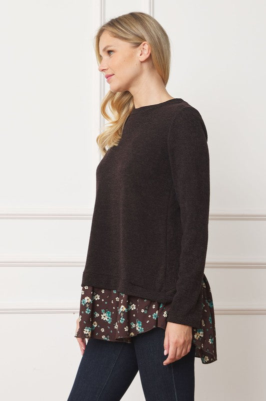 Layered Floral Tulip Hem Back Accent Top