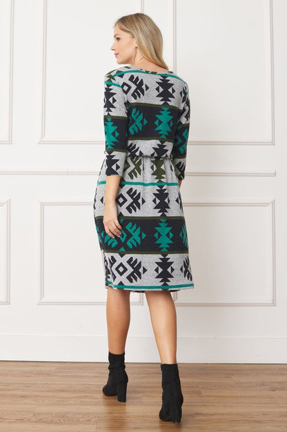 Plus Tribal Drawstring Blouson Midi Dress