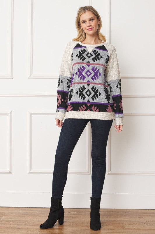 Plus V Stitch Tribal Contrast Tunic