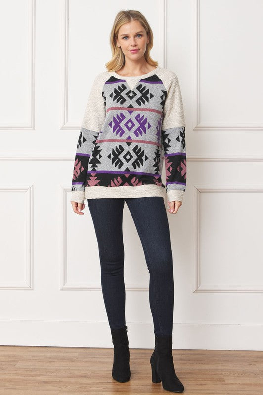 Plus V Stitch Tribal Contrast Tunic