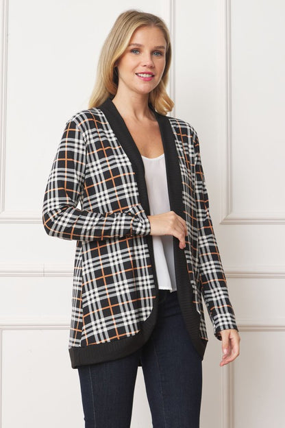 Plaid Contrast Drape Open Cardigan