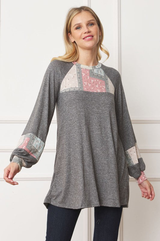 Patchwork Panel Accent A-Line Tunic