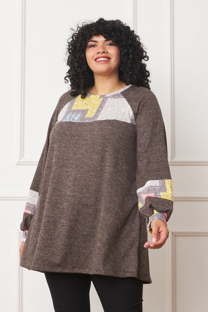 Plus Patchwork Panel Accent A-Line Tunic